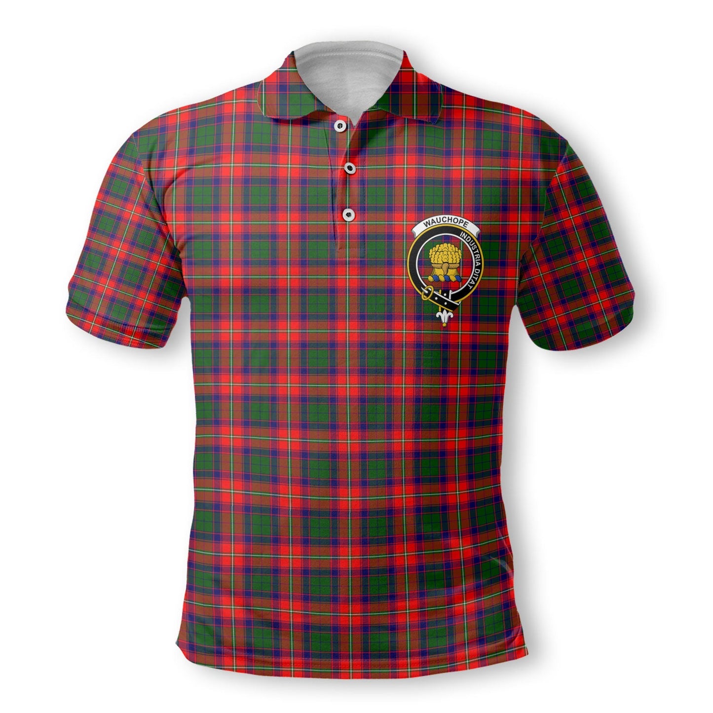 Clan Wauchope Tartan Golf Men Polo Shirt Crest And Plaid Basic Style