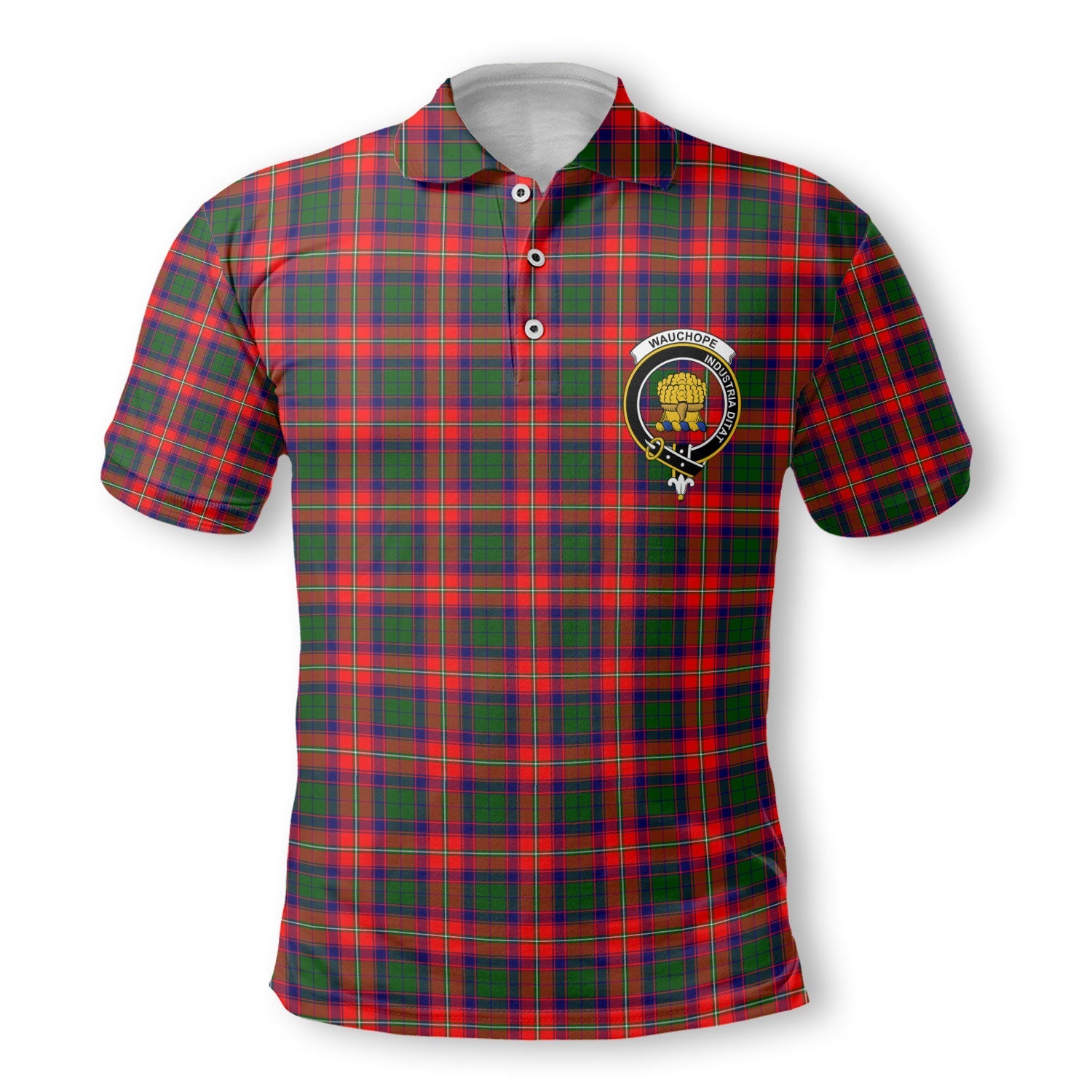 Clan Wauchope Tartan Men Polo Shirt Crest And Plaid Basic Style