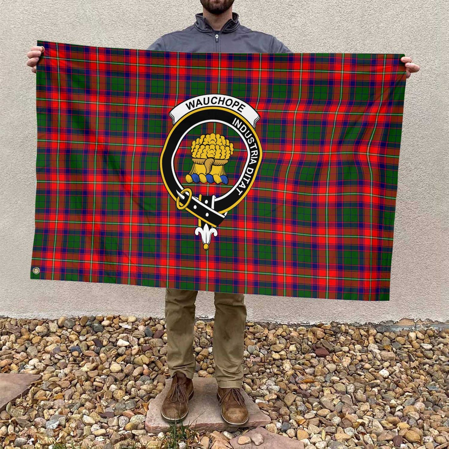 Clan Wauchope Or Waugh Tartan Flag Crest And Plaid Basic Style