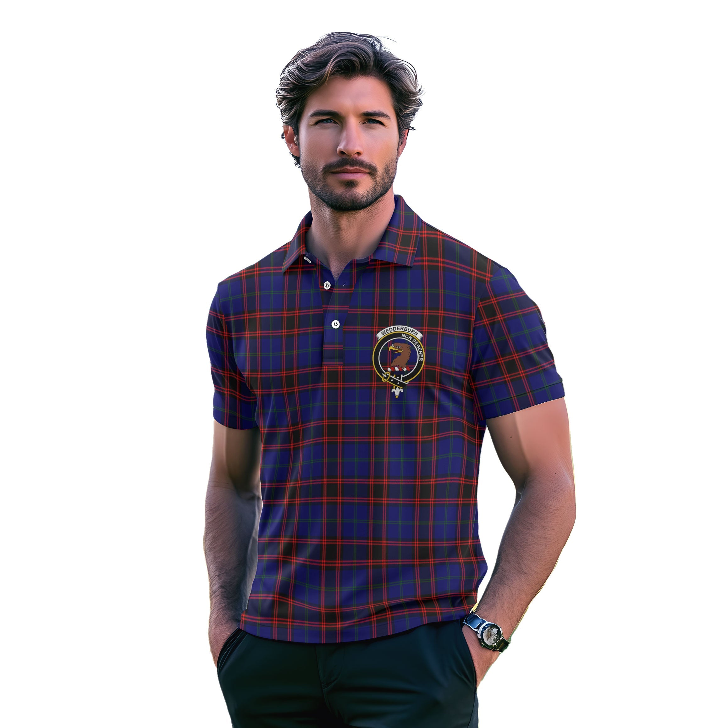 Clan Wedderburn Tartan Men Polo Shirt Crest And Plaid Basic Style