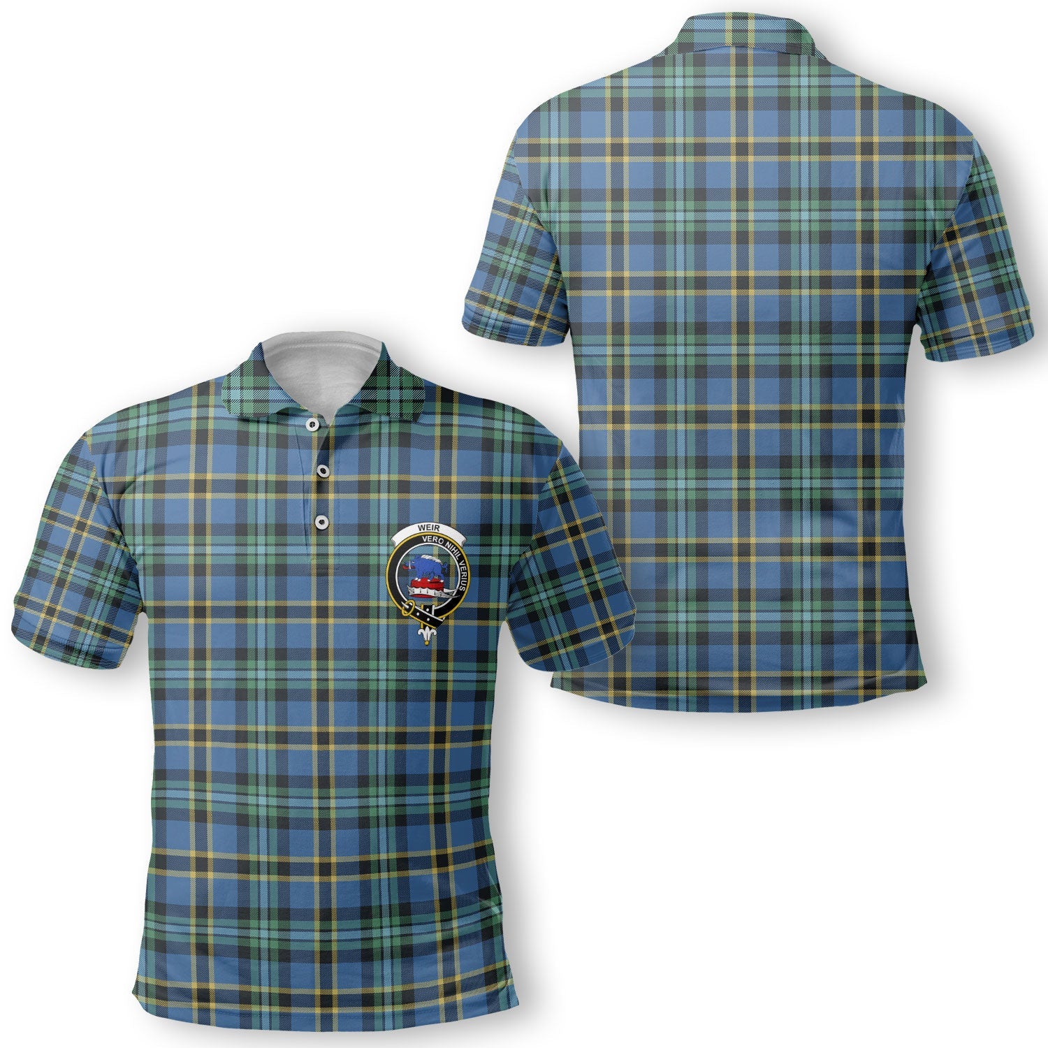 Clan Weir Tartan Golf Men Polo Shirt Crest And Plaid Basic Style