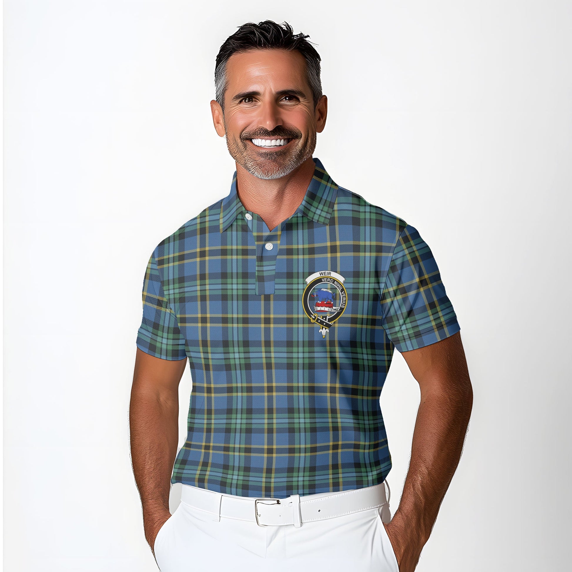 Clan Weir Tartan Golf Men Polo Shirt Crest And Plaid Basic Style