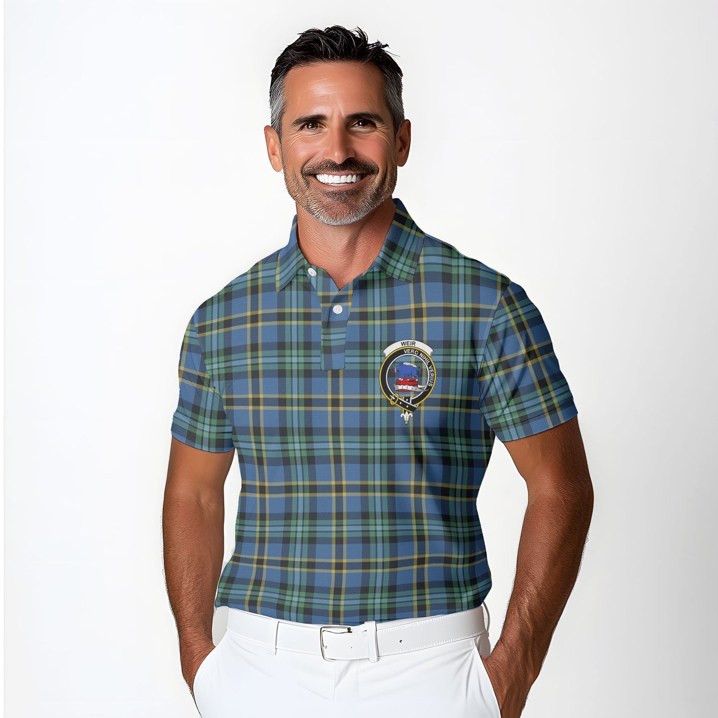 Clan Weir Tartan Golf Tartan Men Polo Shirt Crest And Plaid Basic Style