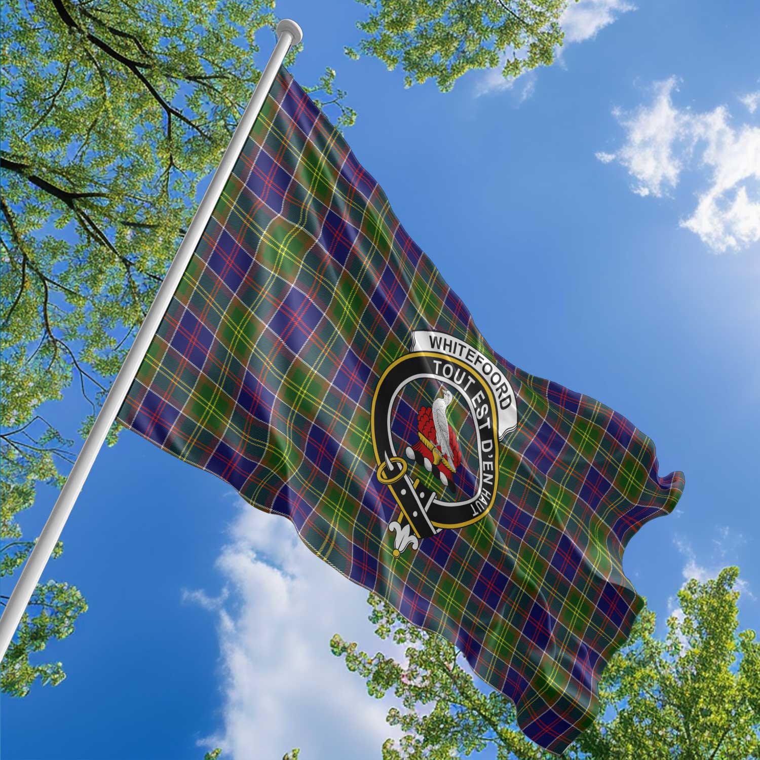 Clan Whiteford Tartan Flag Crest And Plaid Basic Style