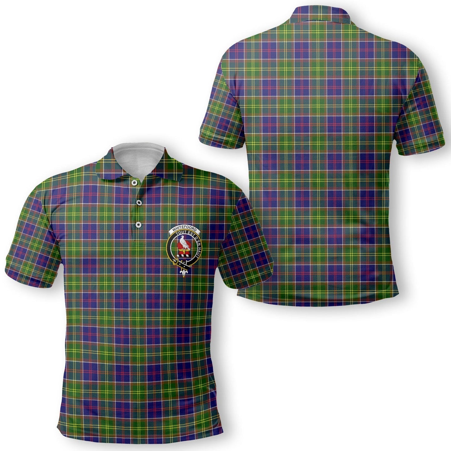 Clan Whiteford Tartan Golf Tartan Men Polo Shirt Crest And Plaid Basic Style