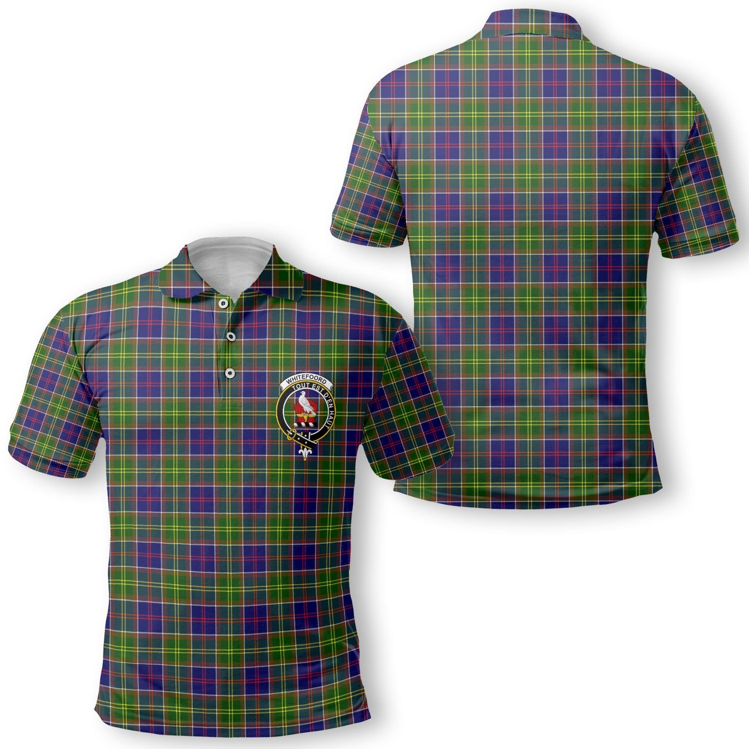 Clan Whiteford Tartan Golf Men Polo Shirt Crest And Plaid Basic Style