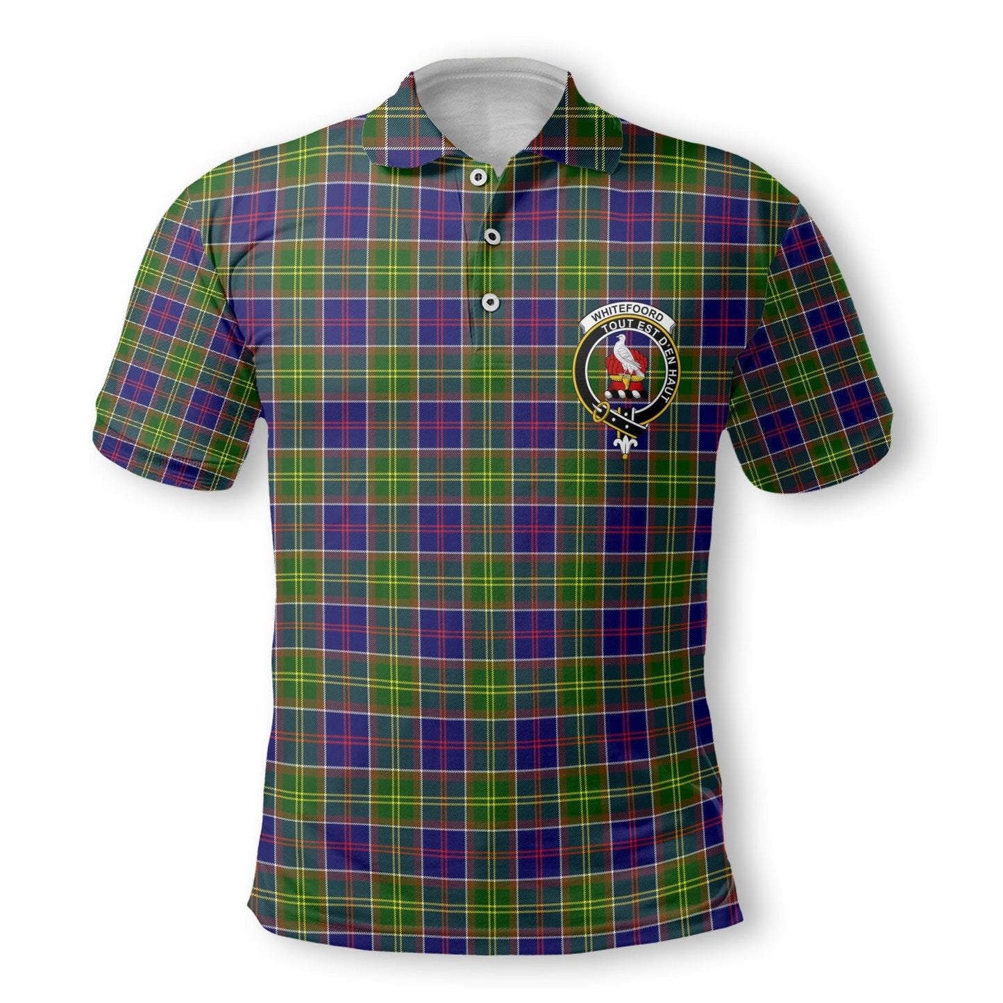 Clan Whiteford Tartan Golf Tartan Men Polo Shirt Crest And Plaid Basic Style