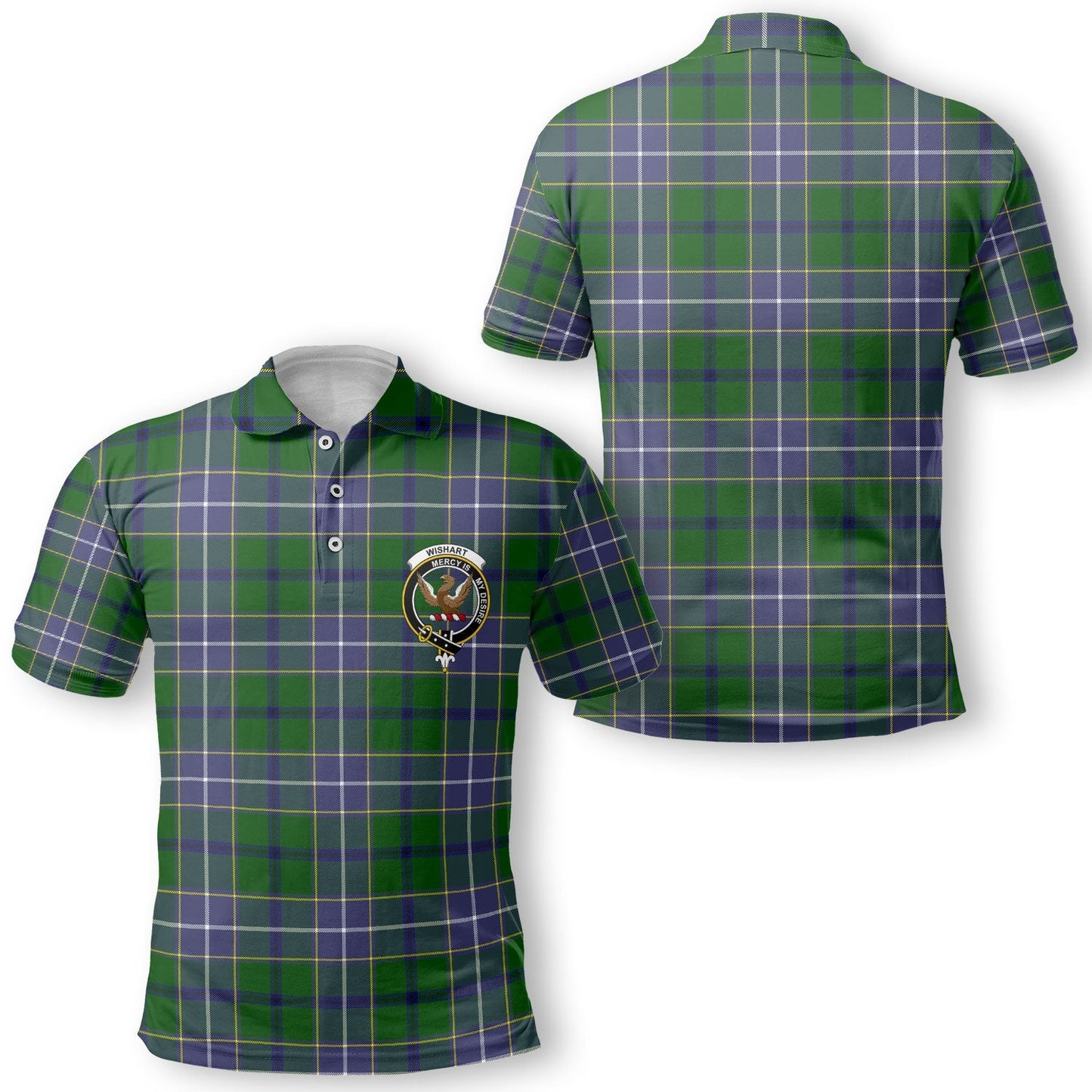 Clan Wishart Tartan Golf Tartan Men Polo Shirt Crest And Plaid Basic Style