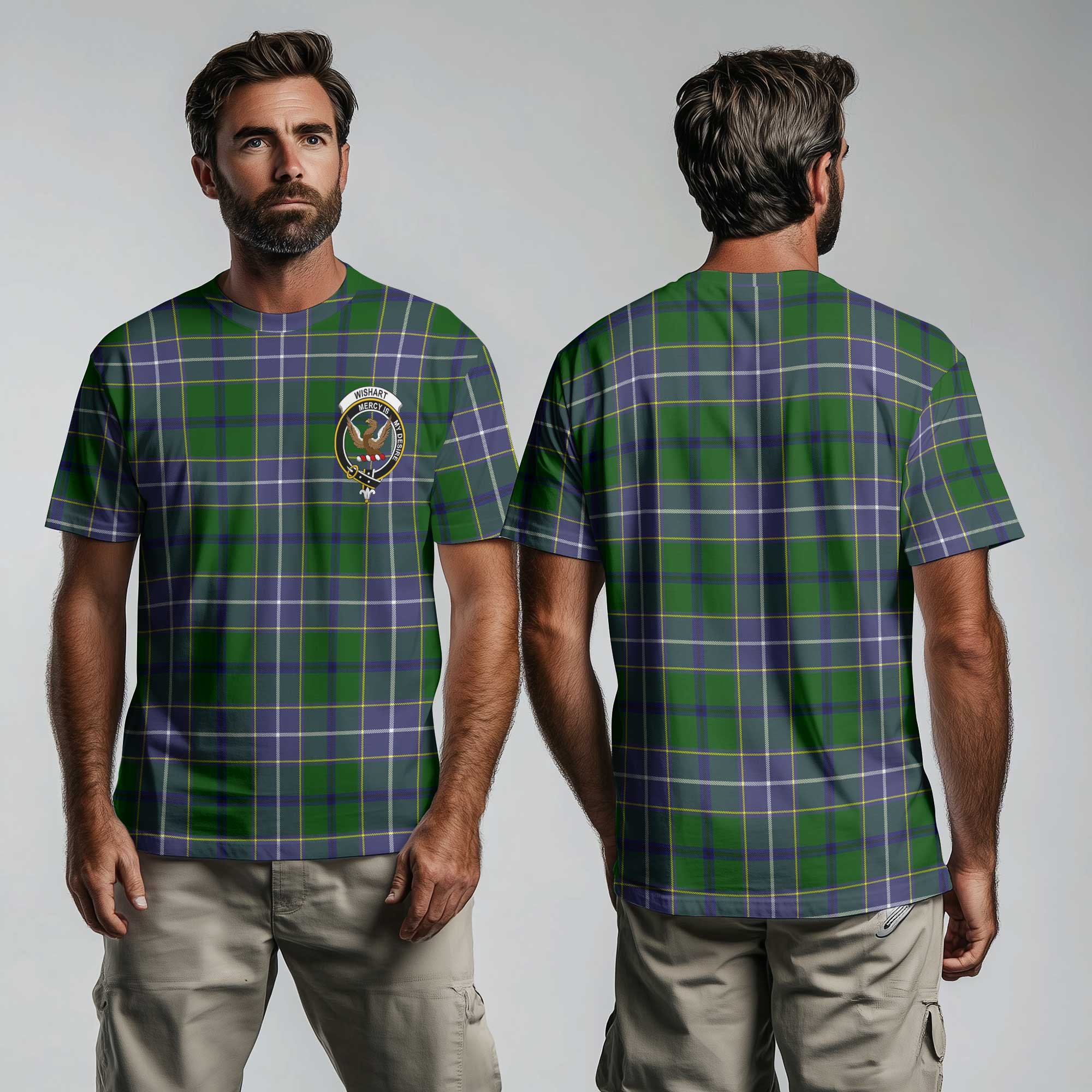 Clan Wishart Tartan Men T Shirt Crest And Plaid Basic Style