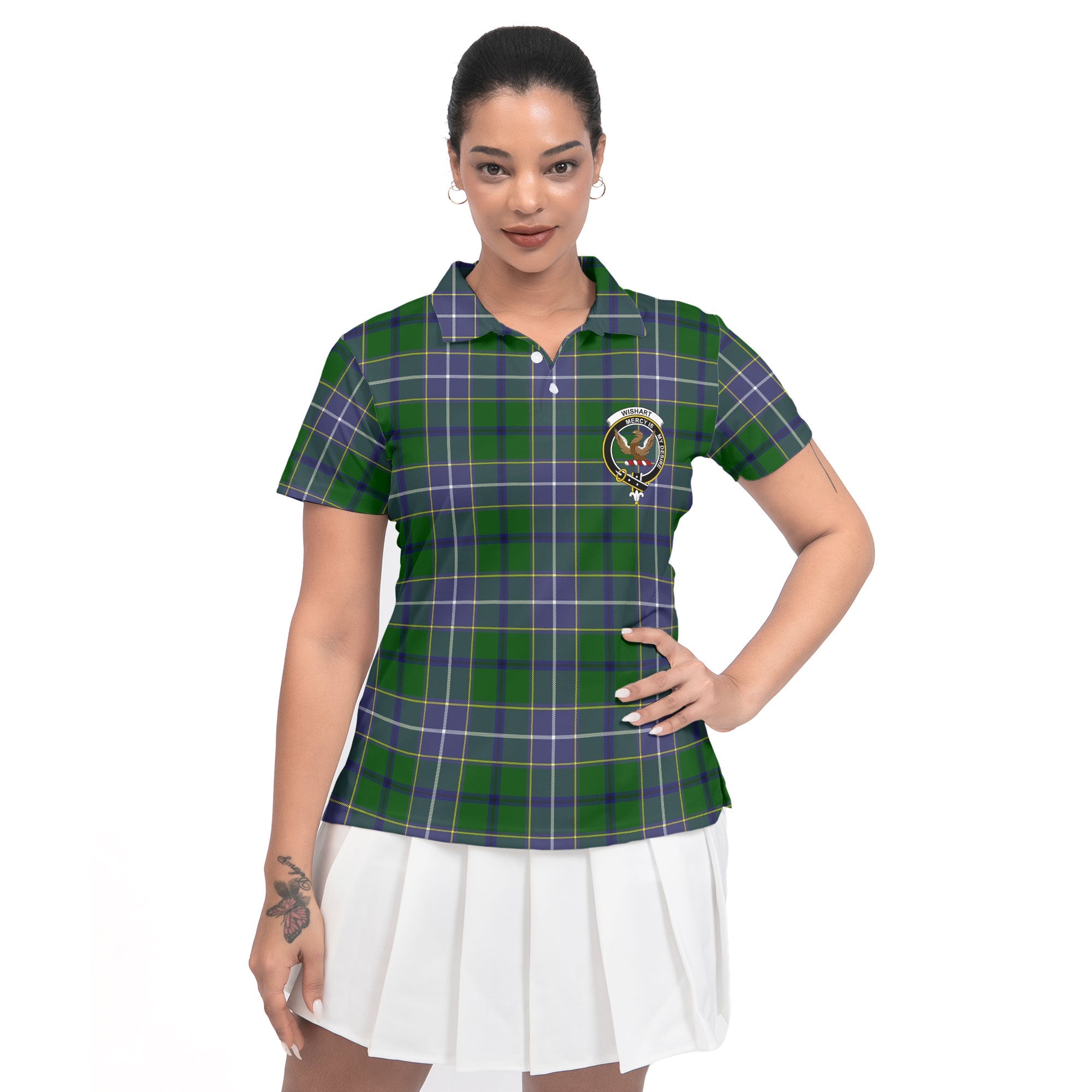 Clan Wishart Tartan Women Polo Shirt Crest And Plaid Basic Style