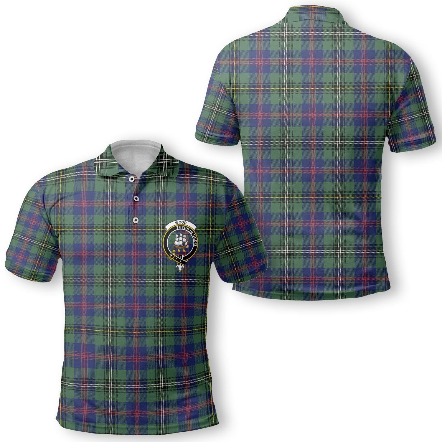 Clan Wood Tartan Golf Tartan Men Polo Shirt Crest And Plaid Basic Style