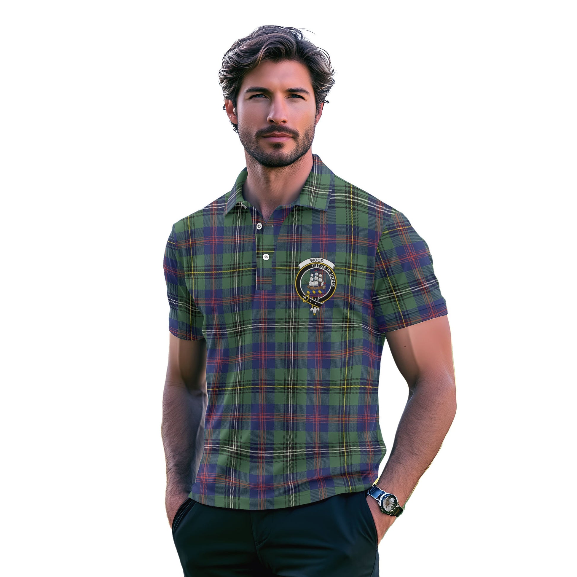 Clan Wood Tartan Golf Men Polo Shirt Crest And Plaid Basic Style