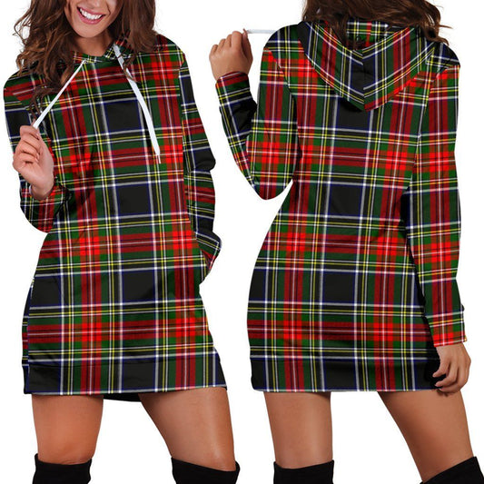 Stewart Black Tartan Plaid Hoodie Dress