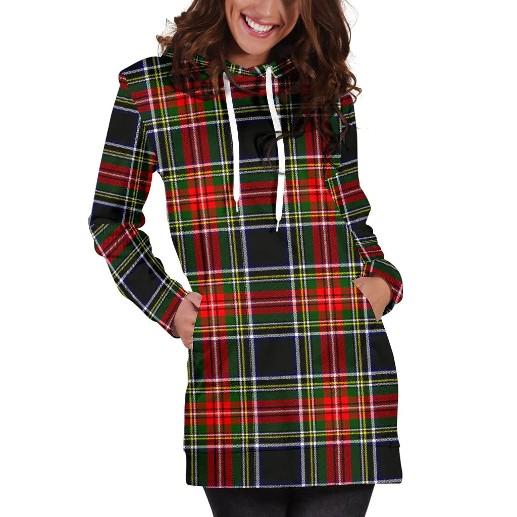 Stewart Black Tartan Plaid Hoodie Dress