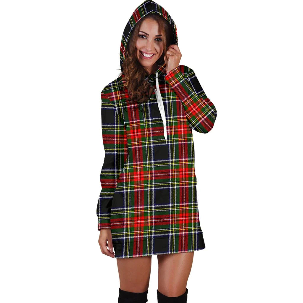 Stewart Black Tartan Plaid Hoodie Dress