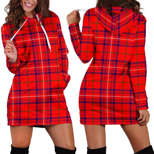 Rose Modern Tartan Plaid Hoodie Dress