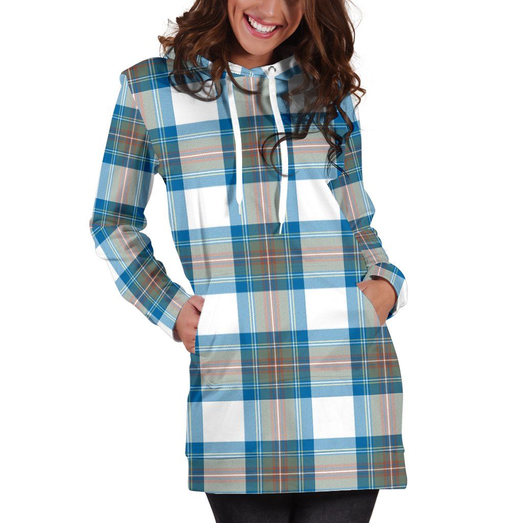 Stewart Muted Blue Tartan Plaid Hoodie Dress