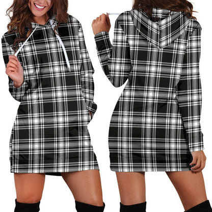 Menzies Black & White Modern Tartan Plaid Hoodie Dress