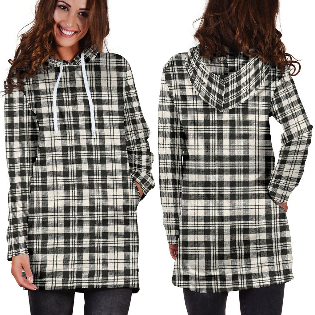 SCOTT BLACK & WHITE ANCIENT Tartan Plaid Hoodie Dress