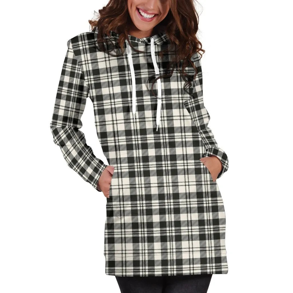 SCOTT BLACK & WHITE ANCIENT Tartan Plaid Hoodie Dress