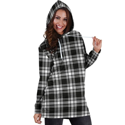 Menzies Black & White Modern Tartan Plaid Hoodie Dress