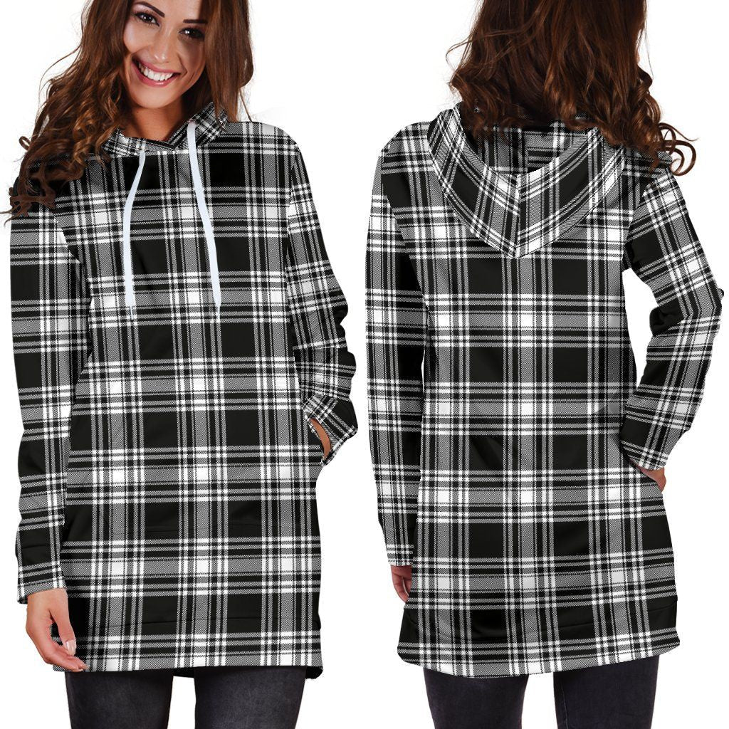 Menzies Black & White Modern Tartan Plaid Hoodie Dress