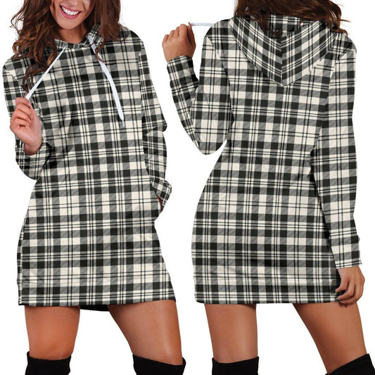 SCOTT BLACK & WHITE ANCIENT Tartan Plaid Hoodie Dress