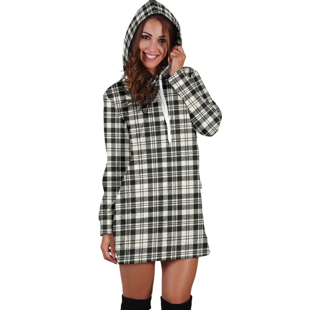 SCOTT BLACK & WHITE ANCIENT Tartan Plaid Hoodie Dress