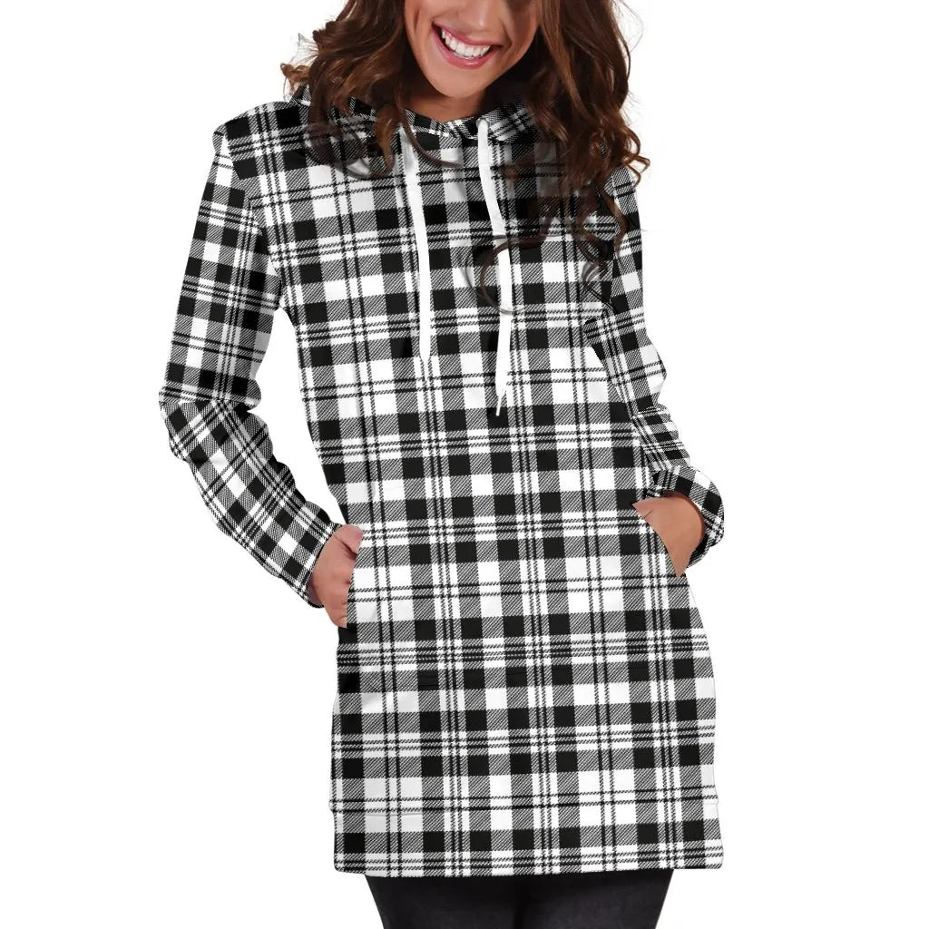 SCOTT BLACK & WHITE MODERN Tartan Plaid Hoodie Dress