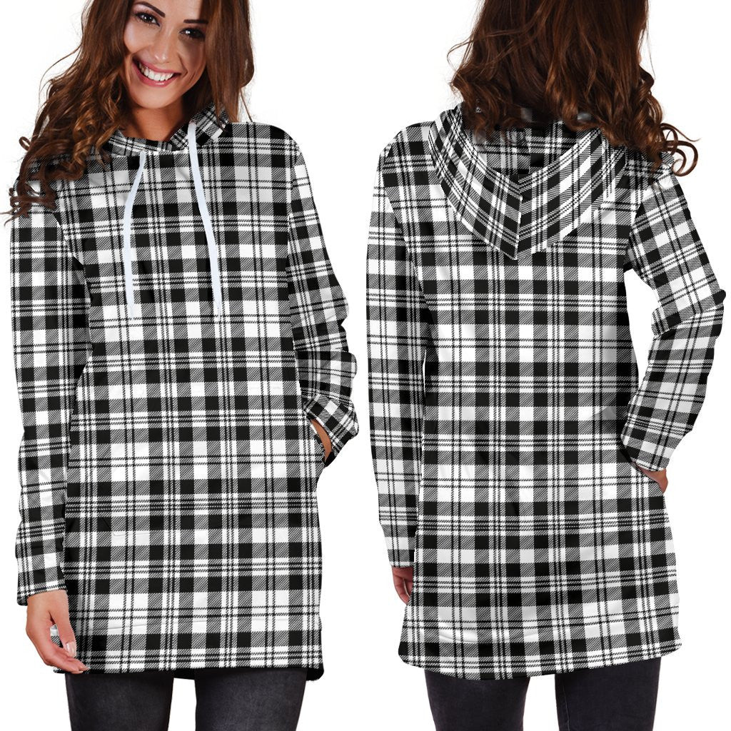 SCOTT BLACK & WHITE MODERN Tartan Plaid Hoodie Dress