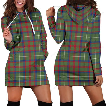 Shaw Green Modern Tartan Plaid Hoodie Dress