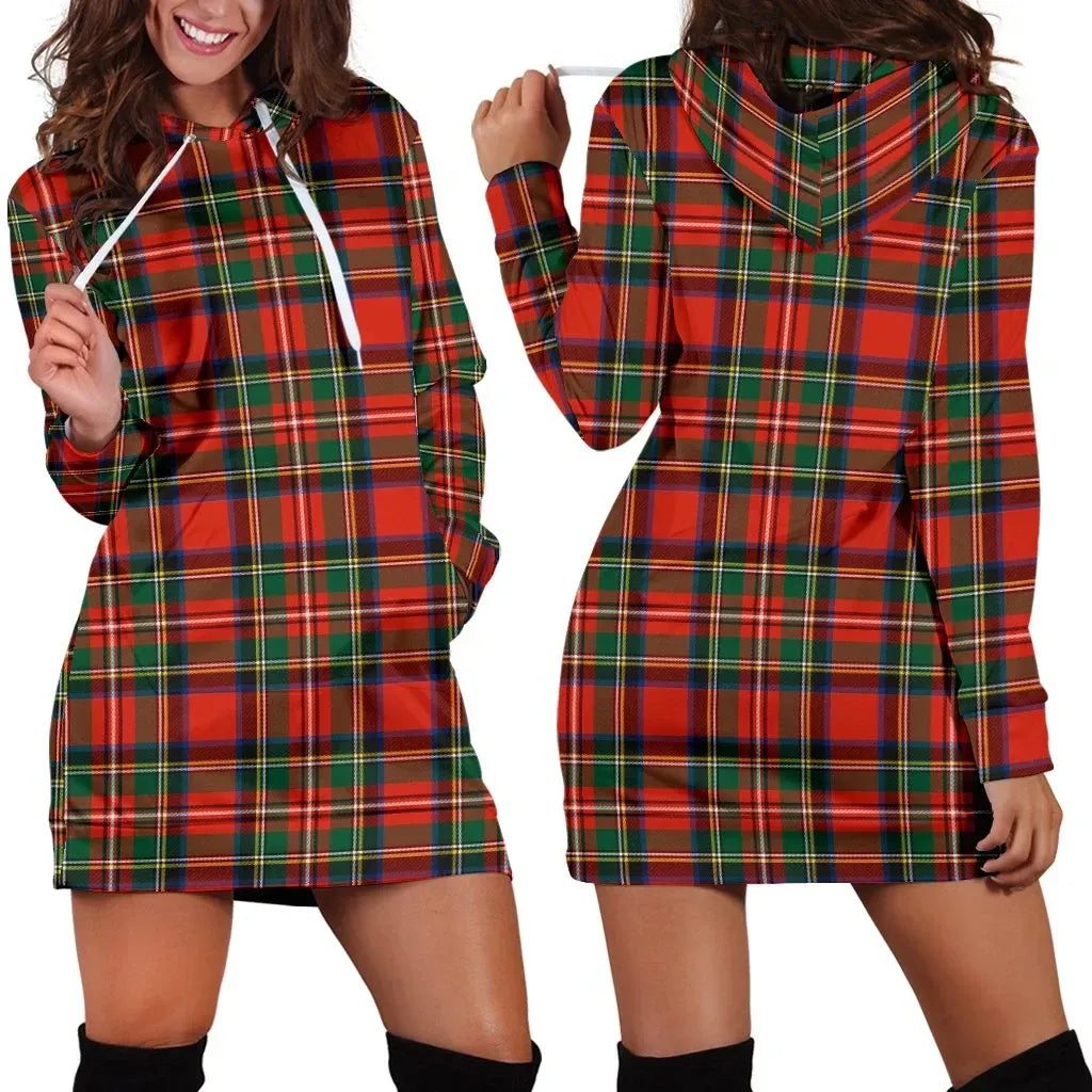 Stewart Royal Modern Tartan Plaid Hoodie Dress