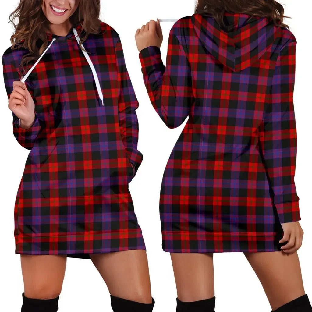 Brown Modern Tartan Plaid Hoodie Dress