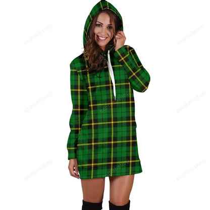 Wallace Hunting, Green Tartan Plaid Hoodie Dress