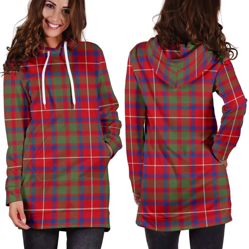 Shaw Red Modern Tartan Plaid Hoodie Dress