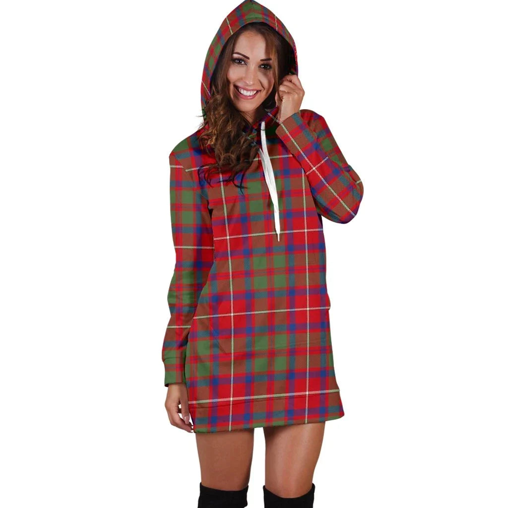 Shaw Red Modern Tartan Plaid Hoodie Dress