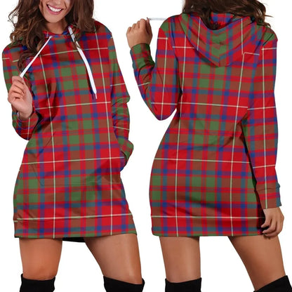 Shaw Red Modern Tartan Plaid Hoodie Dress