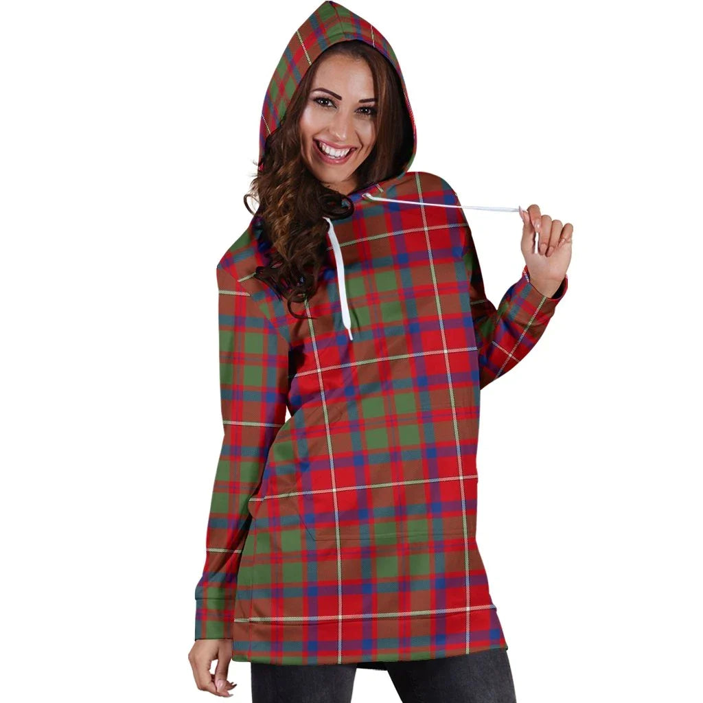 Shaw Red Modern Tartan Plaid Hoodie Dress