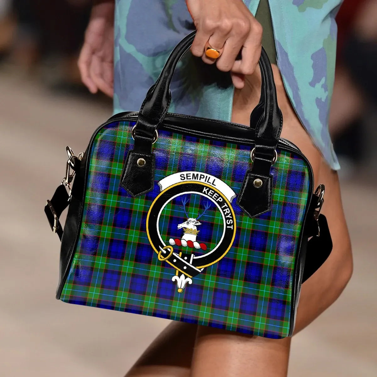 Sempill Modern Tartan Crest Shoulder Handbag