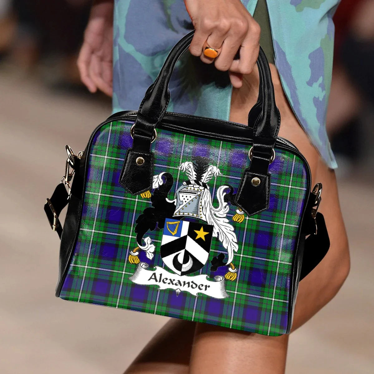 Alexander Tartan Crest Shoulder Handbag