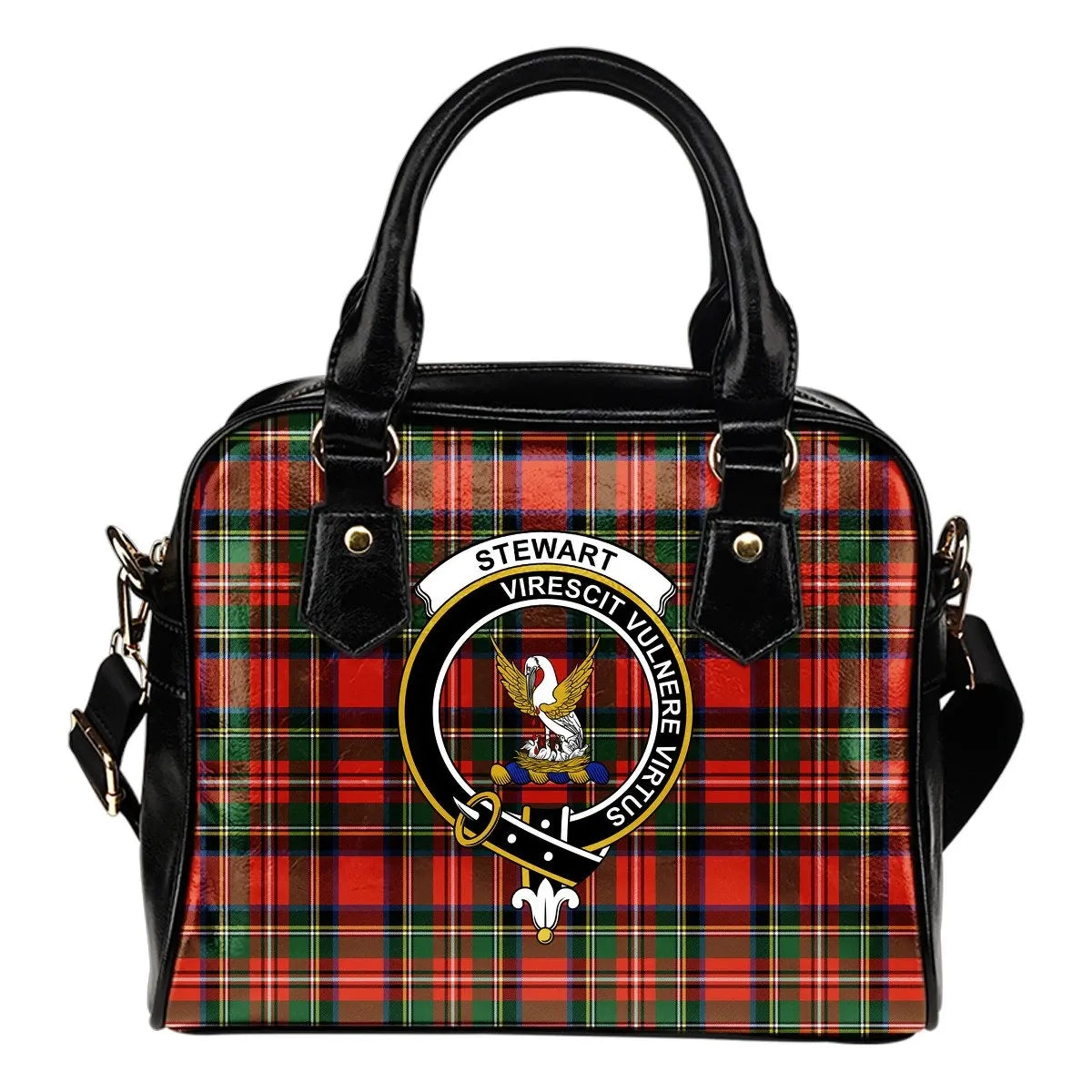 Stewart Tartan Crest Shoulder Handbag