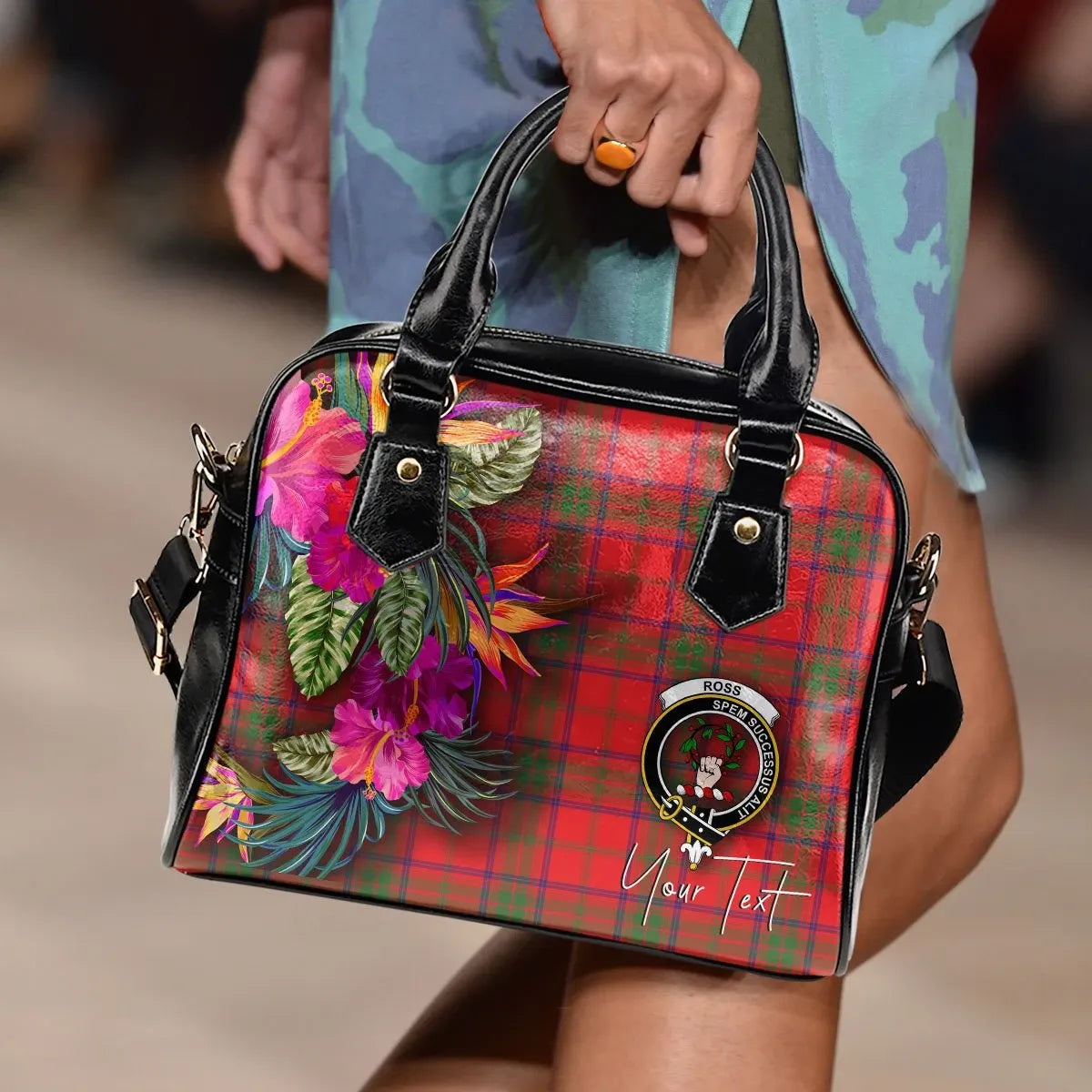 Ross Tartan Hibiscus Shoulder Handbag