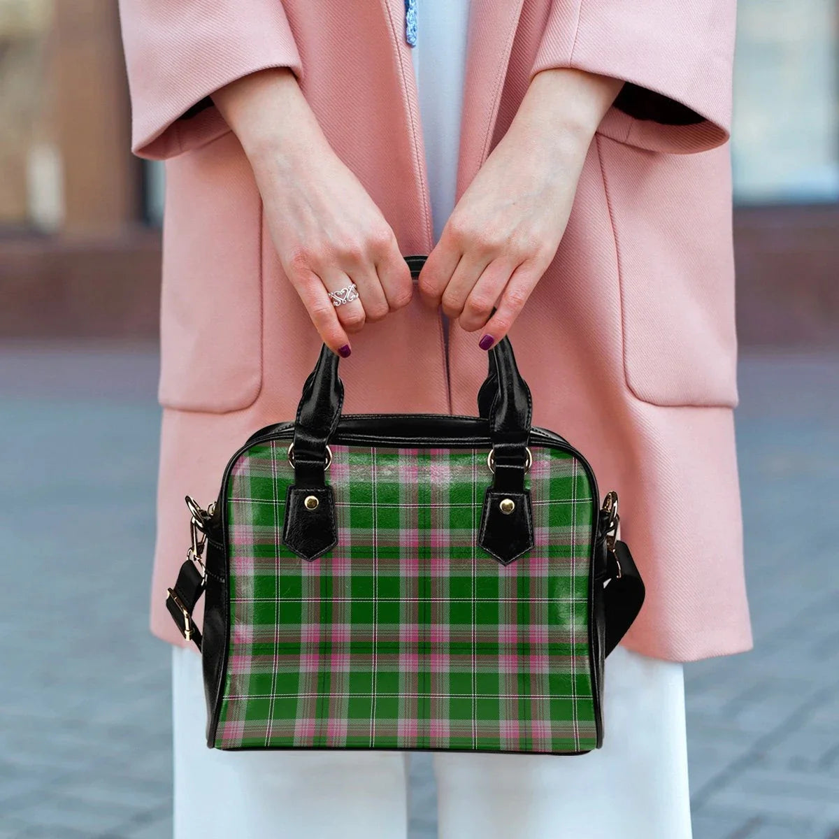 Gray Hunting Tartan Plaid Shoulder Handbag