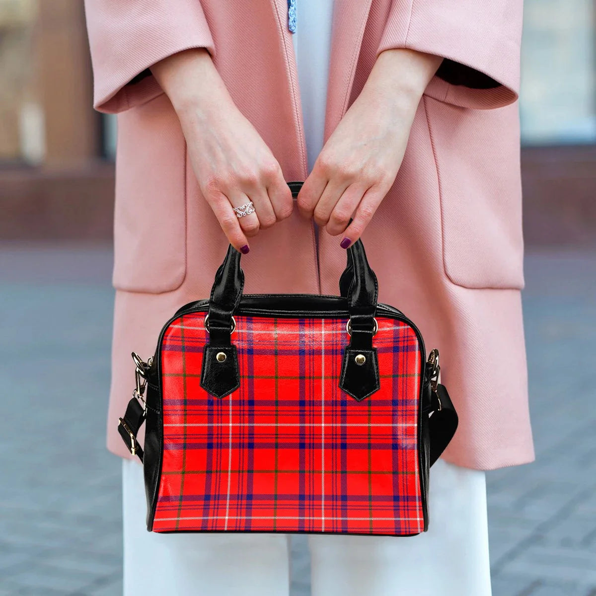 Rose Modern Tartan Plaid Shoulder Handbag