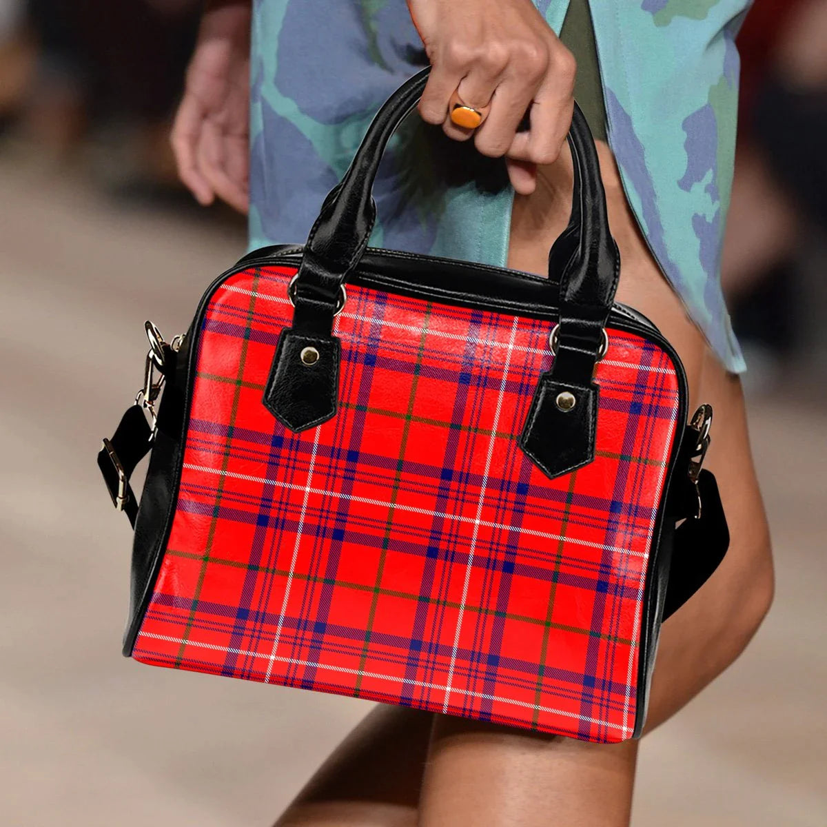 Rose Modern Tartan Plaid Shoulder Handbag