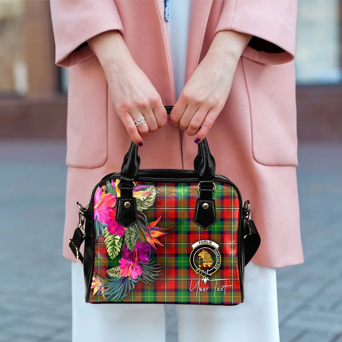 Fairlie Tartan Hibiscus Shoulder Handbag