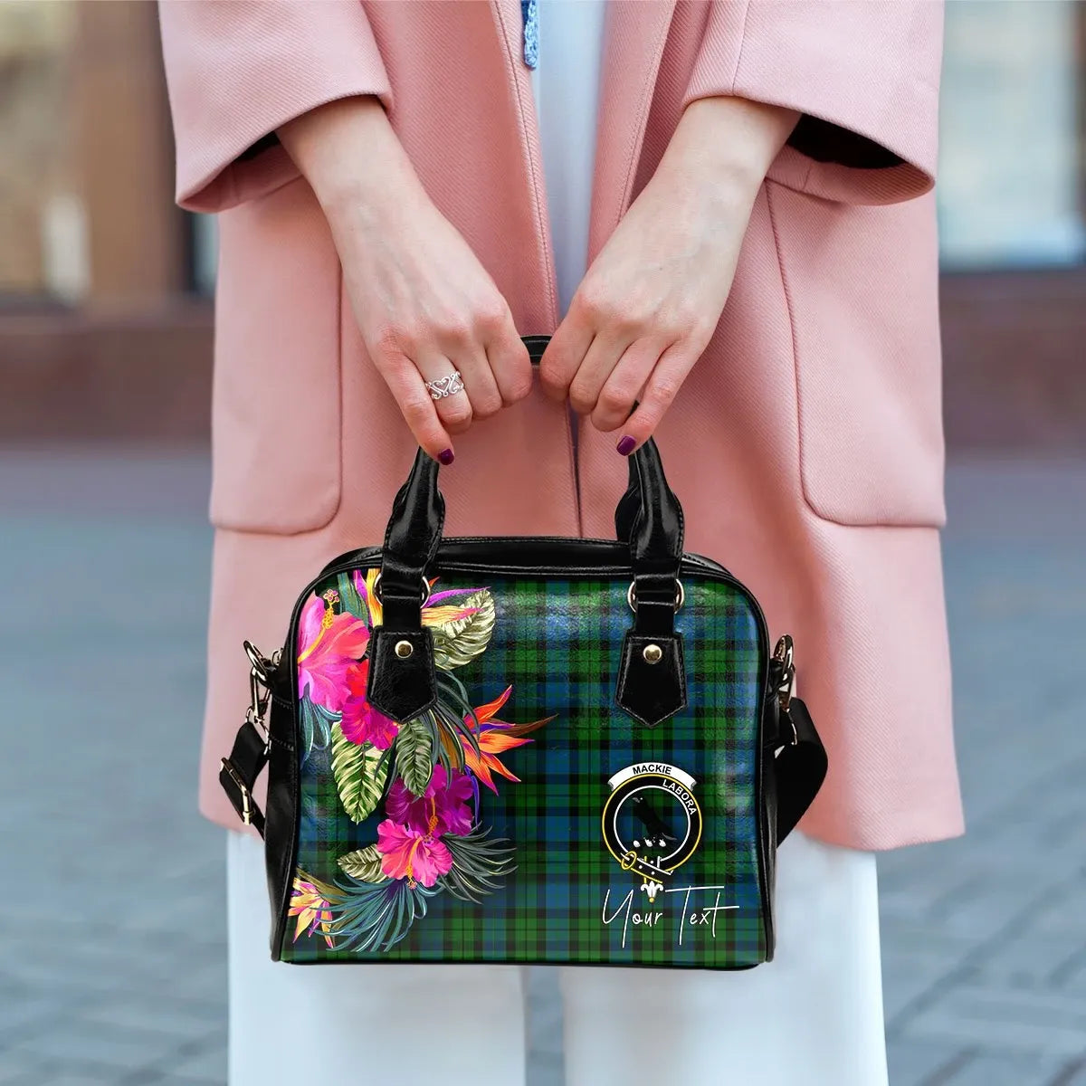 MacKie Tartan Hibiscus Shoulder Handbag