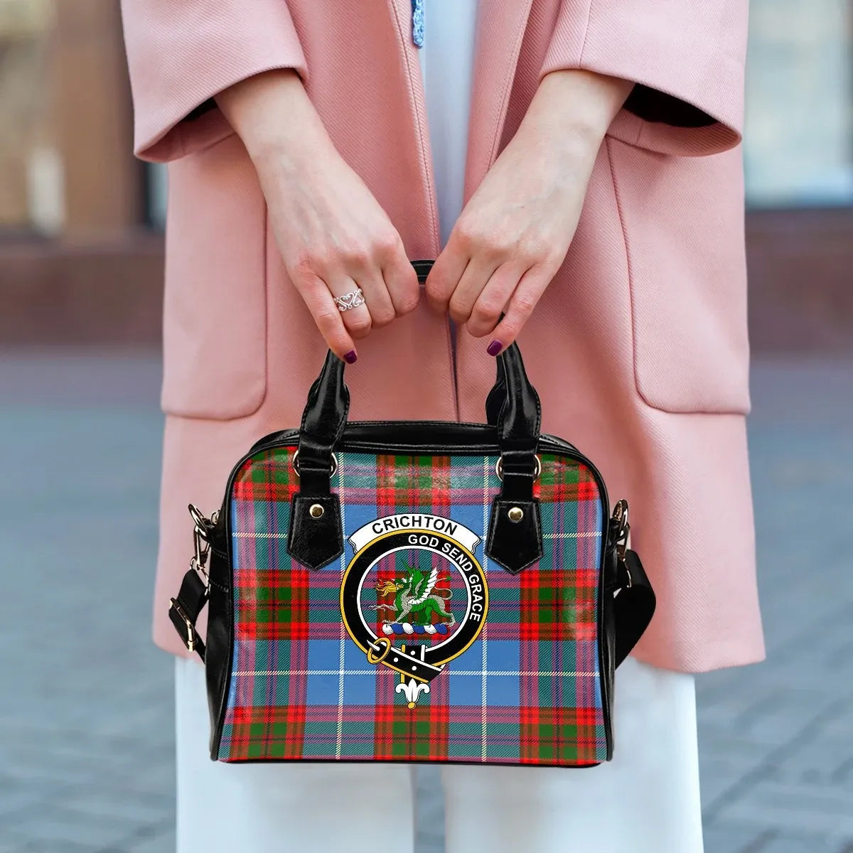 Crichton District Tartan Crest Shoulder Handbag