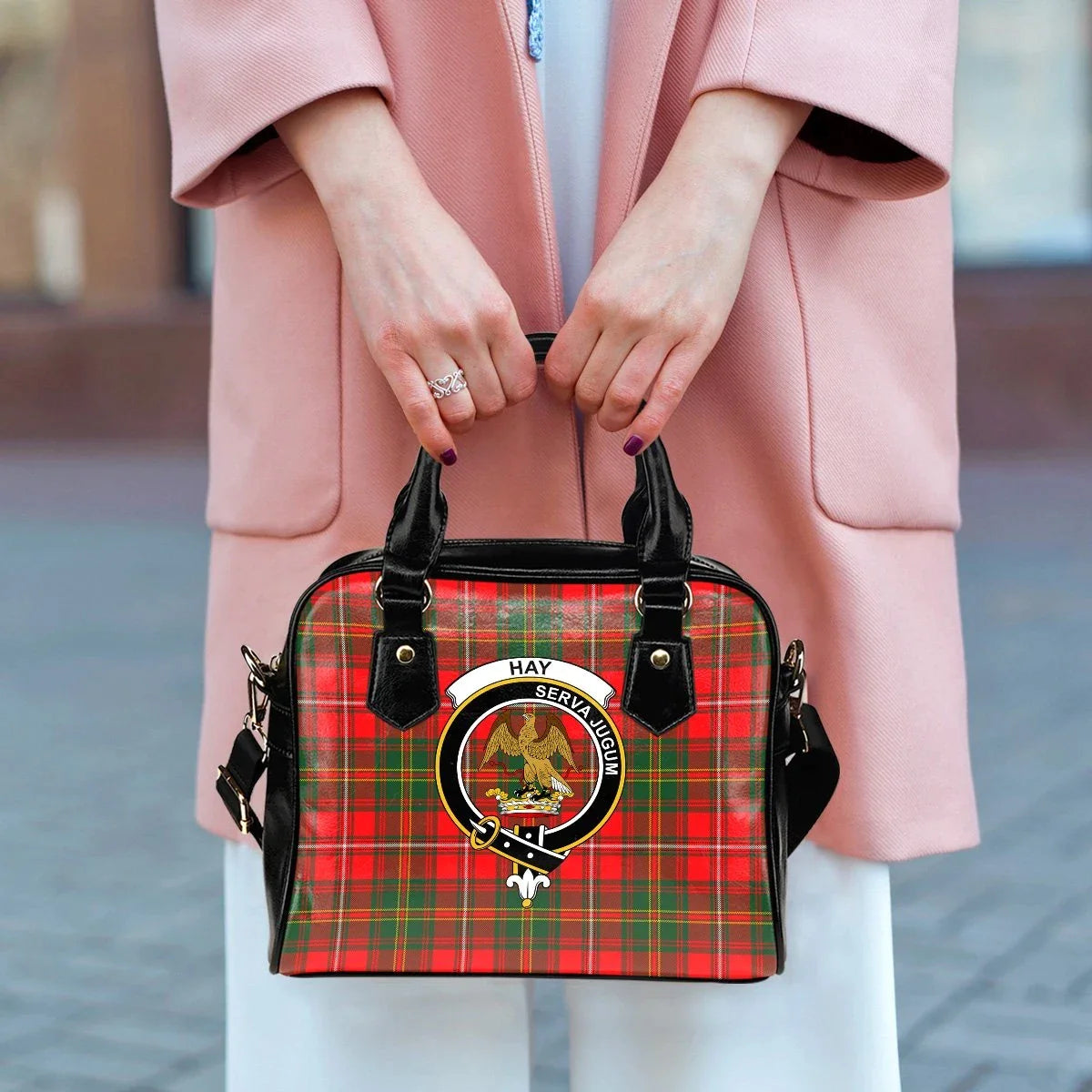 Hay Modern Tartan Crest Shoulder Handbag