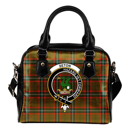 Seton Hunting Modern Tartan Crest Shoulder Handbag